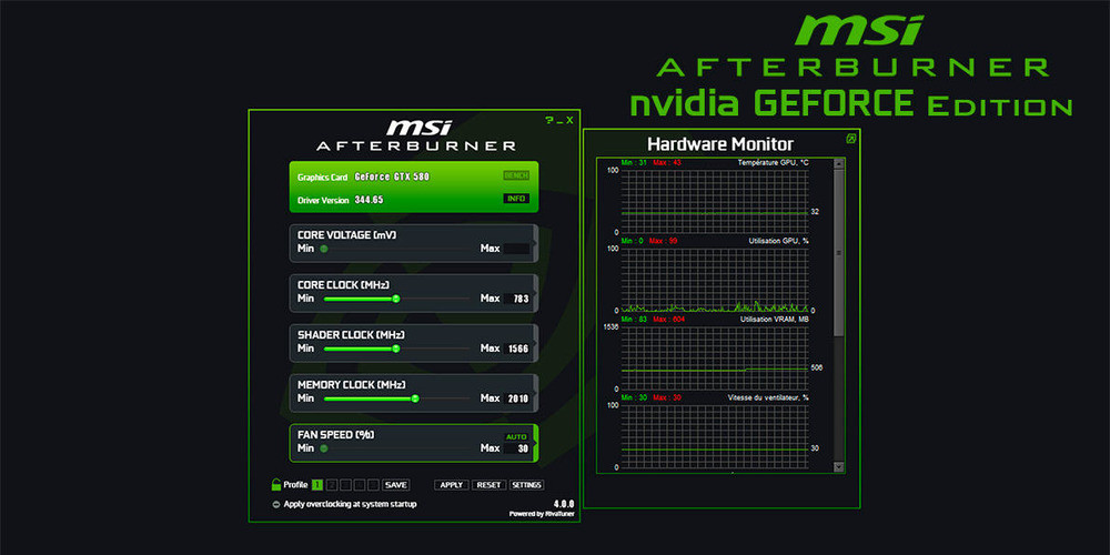 MSI Afterburner software screen 