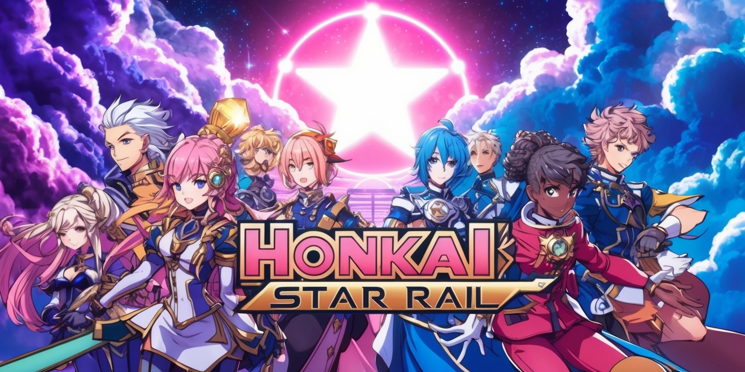 A vibrant sci-fi themed illustration depicting characters from the Honkai: Star Rail game, set against a stunning celestial background with swirling purple and blue clouds, and a massive star shining brightly in the distance, the characters are designed with intricate details and unique outfits, with expressive facial features and diverse skin tones, the overall style is a mix of anime and futuristic elements, with bold lines, dynamic poses, and a sense of movement, the color palette is rich and vivid, with shades of pink, blue, and gold, and the layout is carefully composed to draw the viewer's attention to the characters and their interactions.